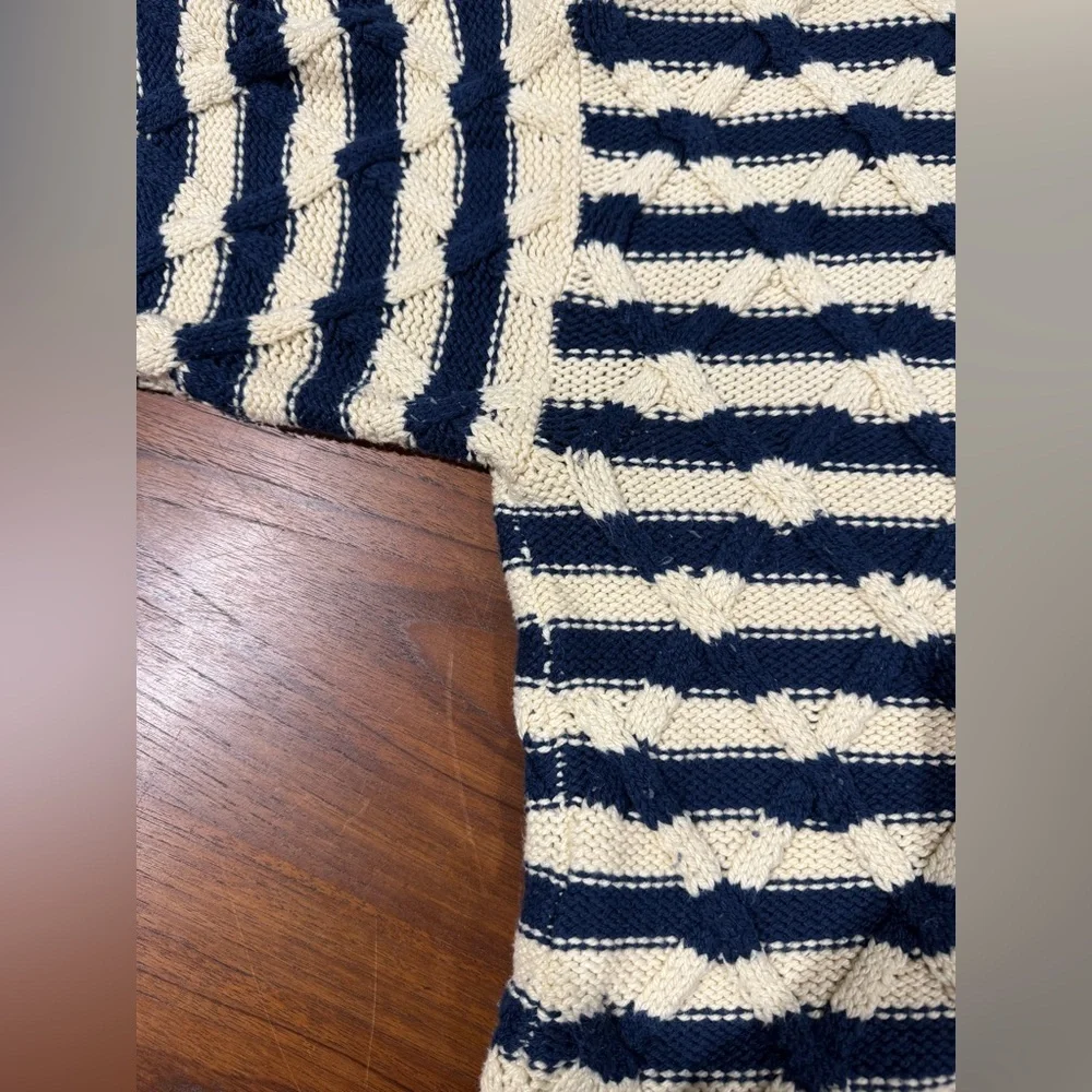 Madewell Cable-Knit Oversized Sweater in Stripe White and Navy Blue‎ Size XL